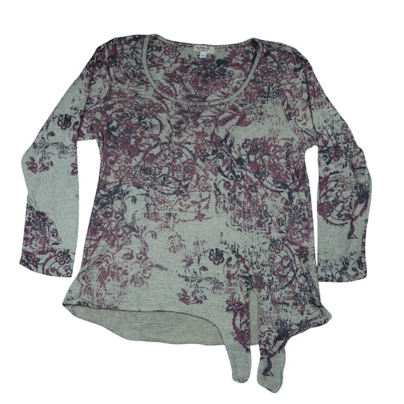ONE WORLD Tops - One World Knit Floral Rhinestone Tie Hem Long Sleeve Top Women's Large